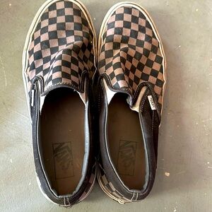 Gently used Vans, brown/black check pattern